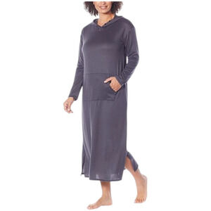 Comfort Code Women's Brushed Knit Hooded Maxi Lounger Charcoal Gray - Regular